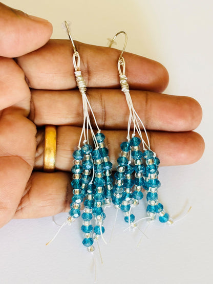 Handmade Blue and Gold Crystal Beaded Earrings