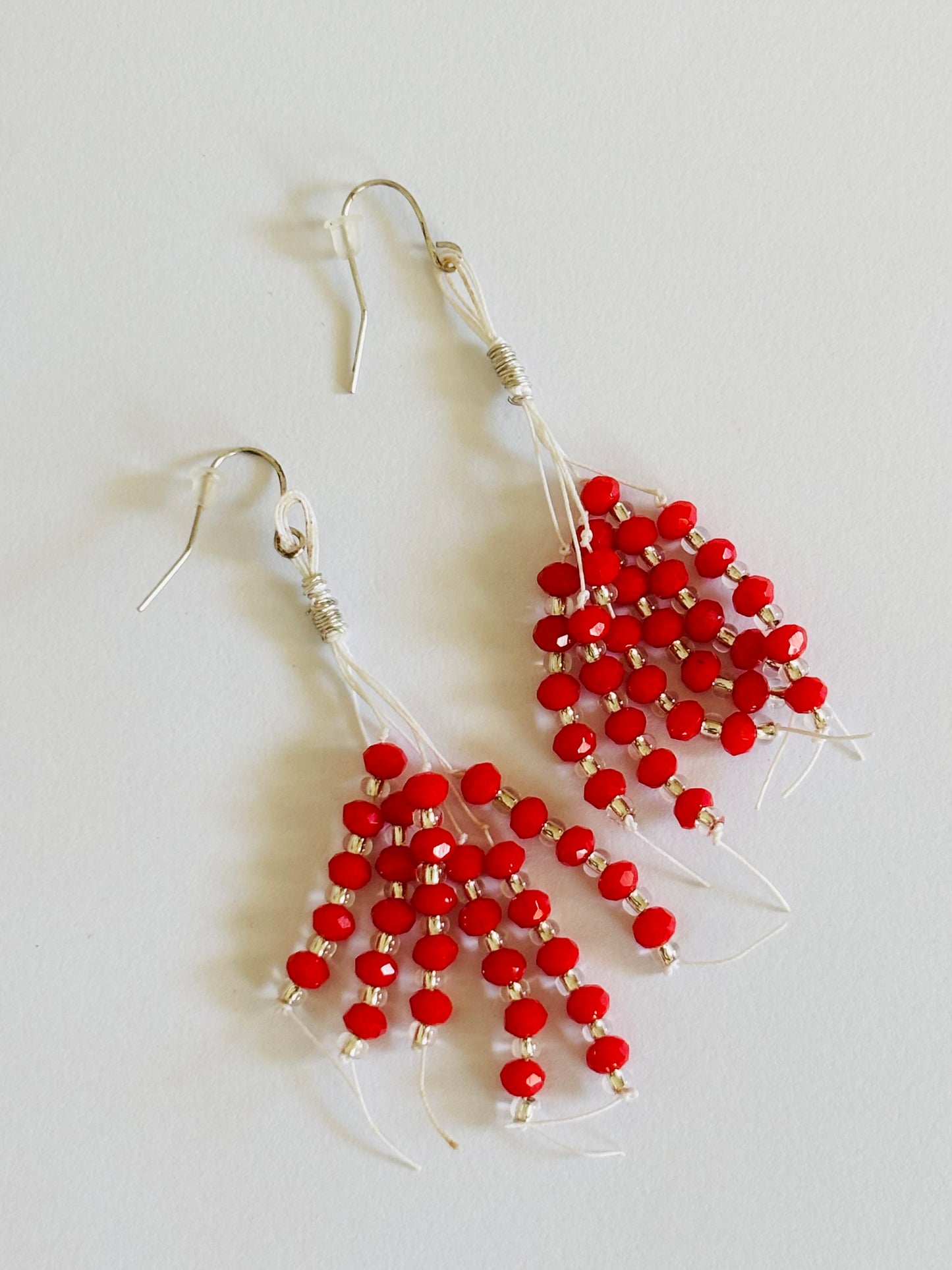Handmade Red Crystal Beaded Tassel Earrings