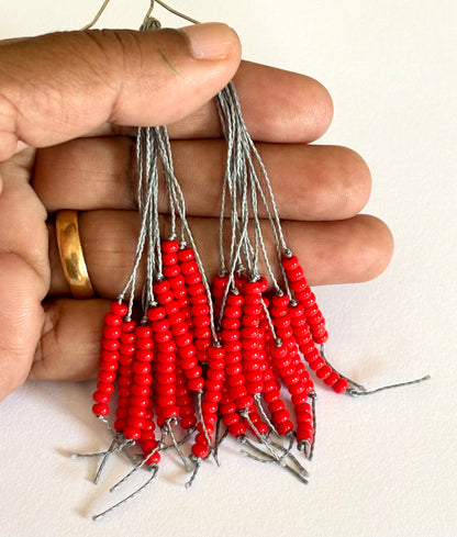 Handmade Red Seed Beaded Tassel Earrings