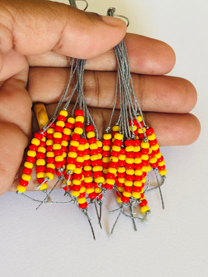 Handmade Red and Yellow Seed Bead Tassel Earrings