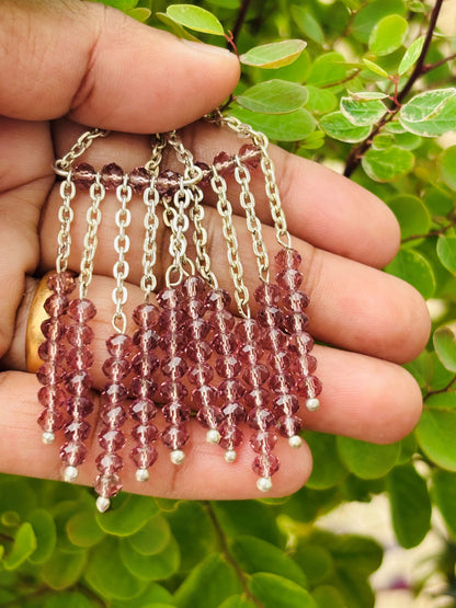 Handcrafted Light Purple Beaded Silver Chain Tassel Earrings