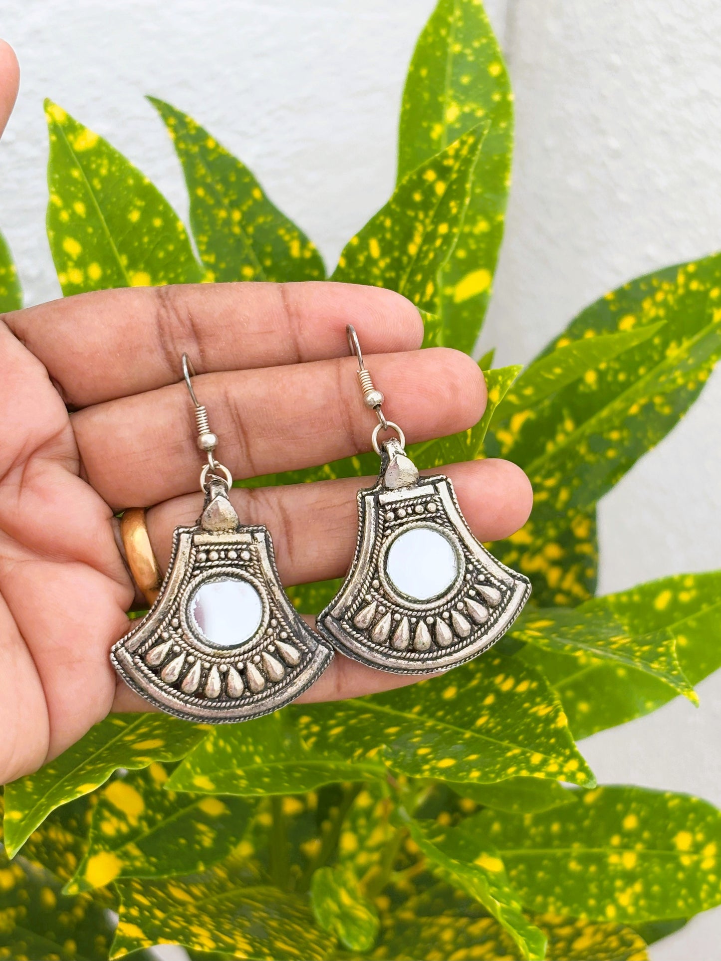 Oxidized Silver Mirror Drop Earrings