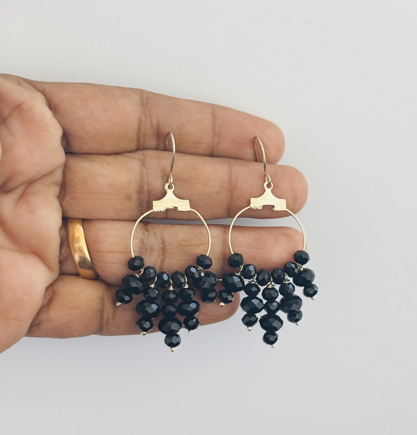 Handcrafted Silver Hoop Earrings with Black Beaded Tassels