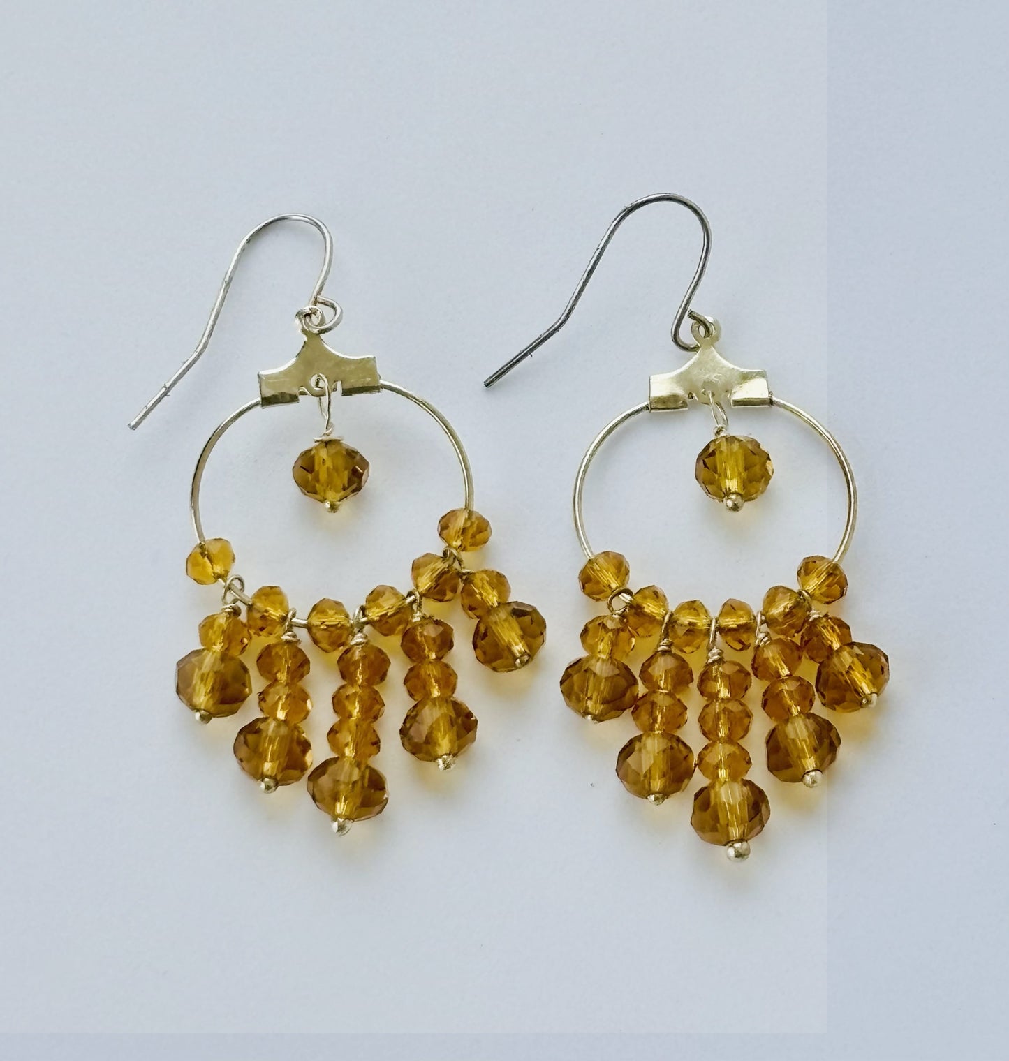 Handmade Amber Beaded Silver Hoop Earrings