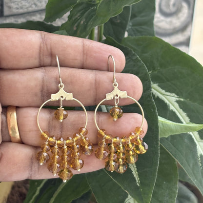 Handmade Amber Beaded Silver Hoop Earrings