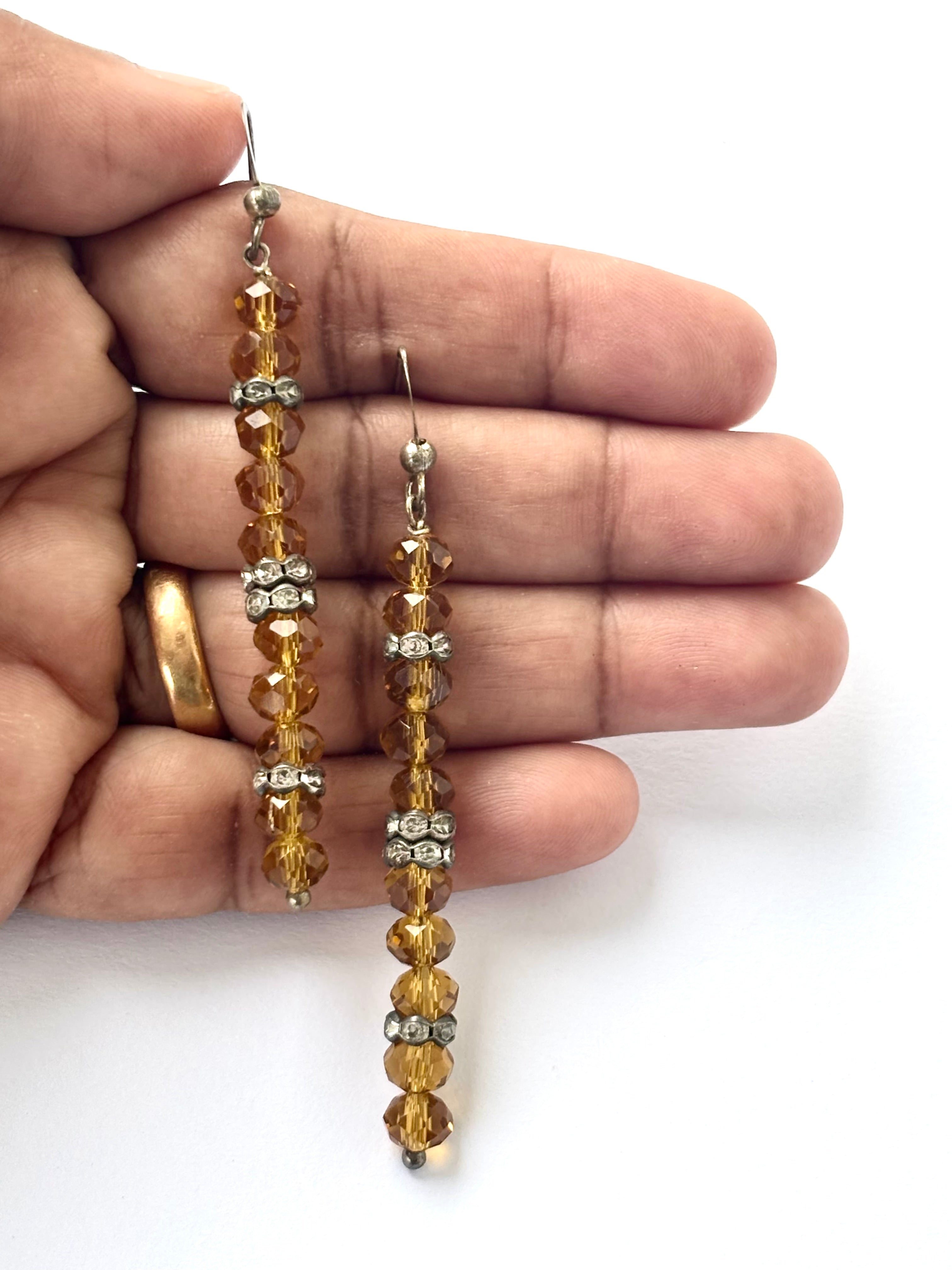 Amber Crystal and Silver Drop Earrings