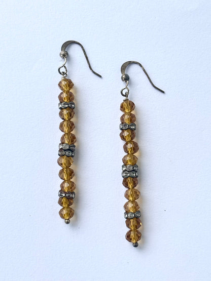 Amber Crystal and Silver Drop Earrings