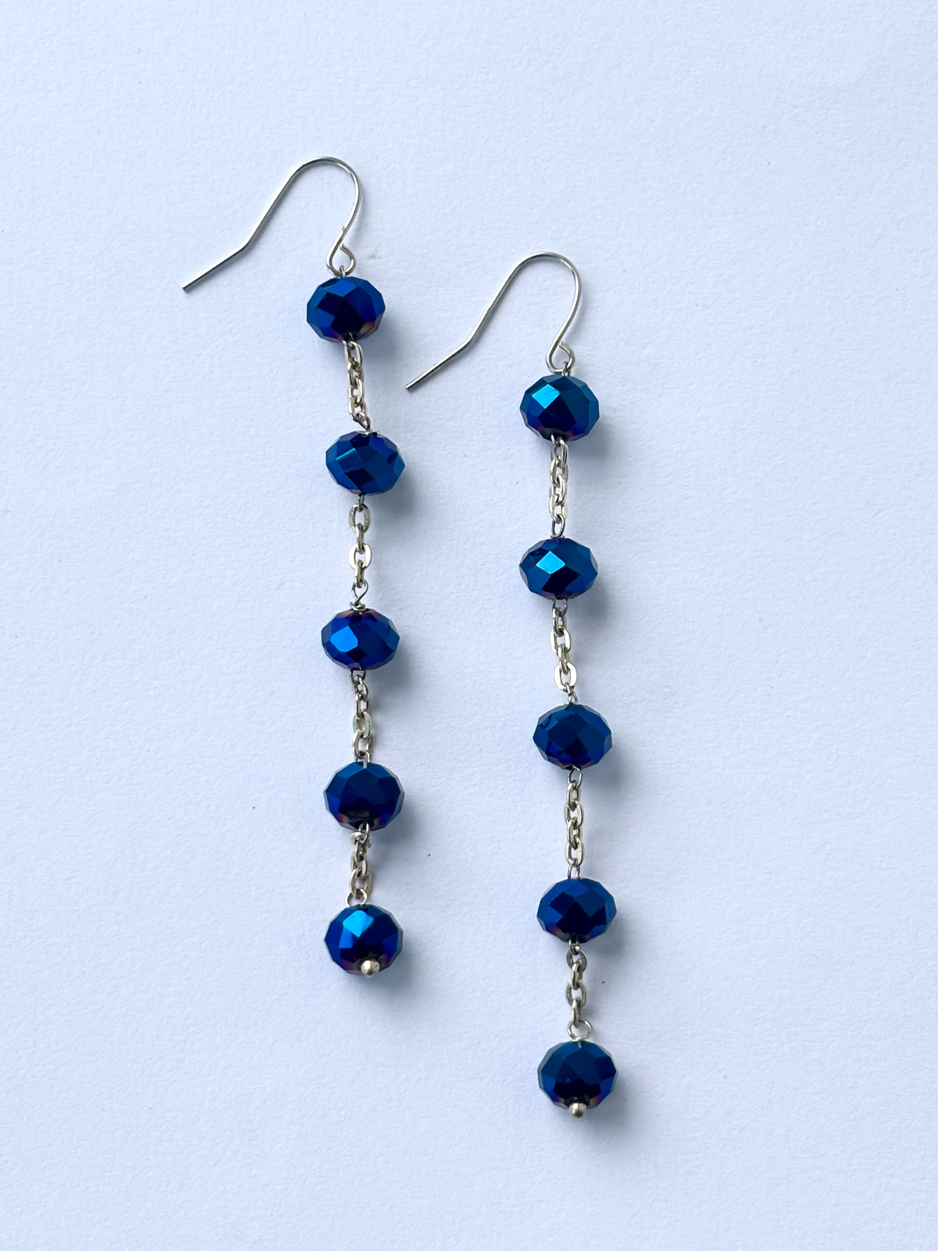 Iridescent Blue Crystal Chain Earrings