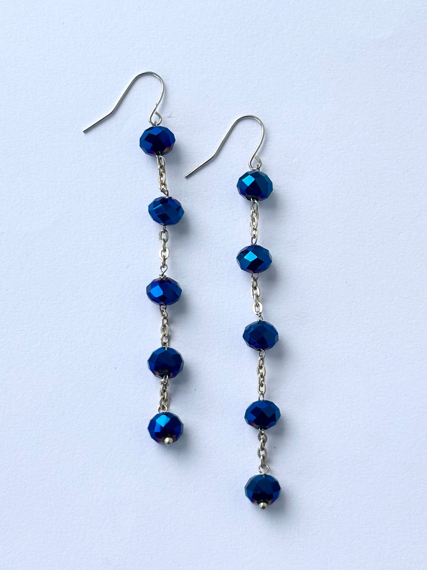 Iridescent Blue Crystal Chain Earrings