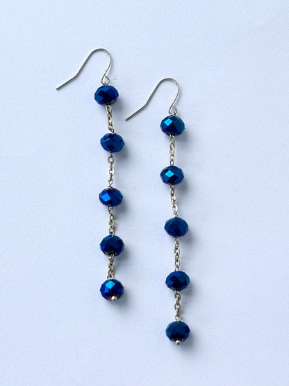 Iridescent Blue Crystal Chain Earrings