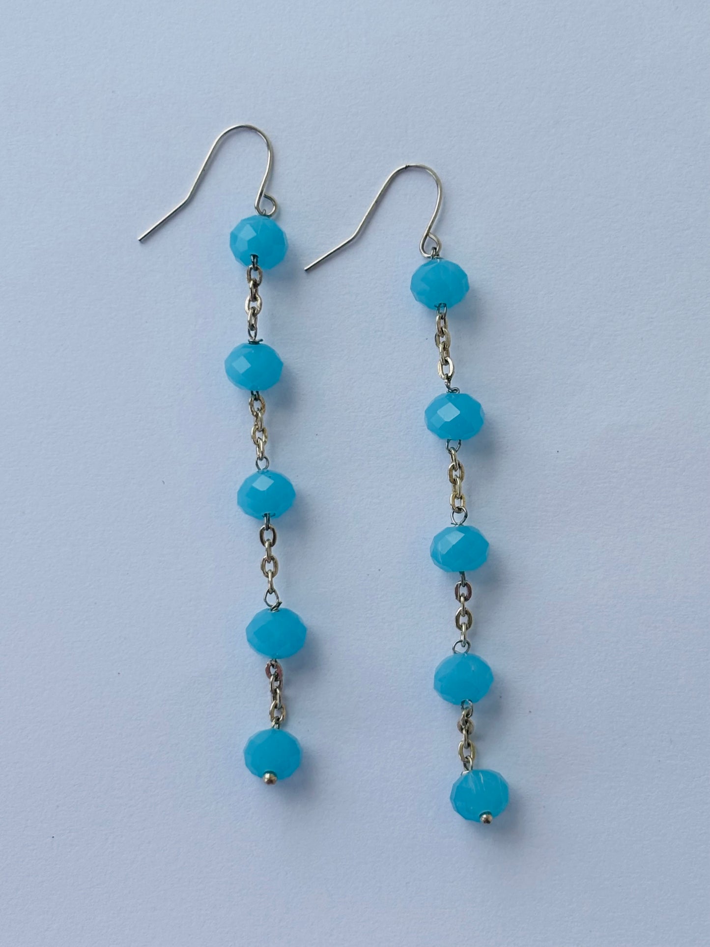 Sky Blue and Silver Crystal Chain Earrings