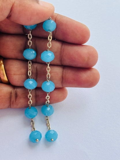 Sky Blue and Silver Crystal Chain Earrings