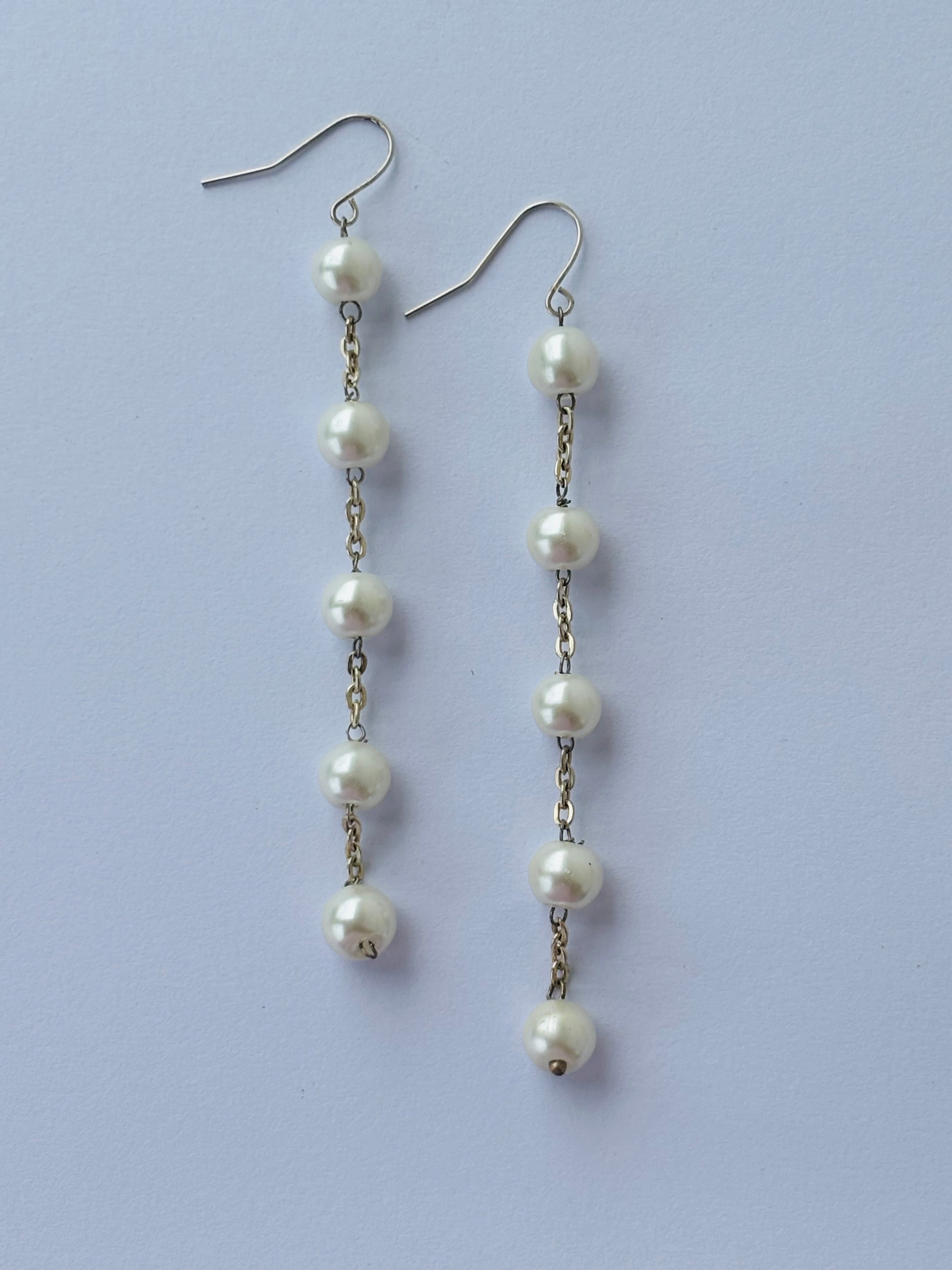 Handmade Pearl Chain Dangle Earrings