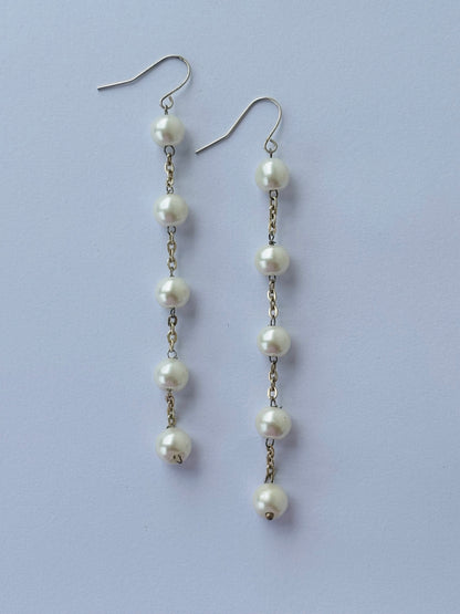 Handmade Pearl Chain Dangle Earrings