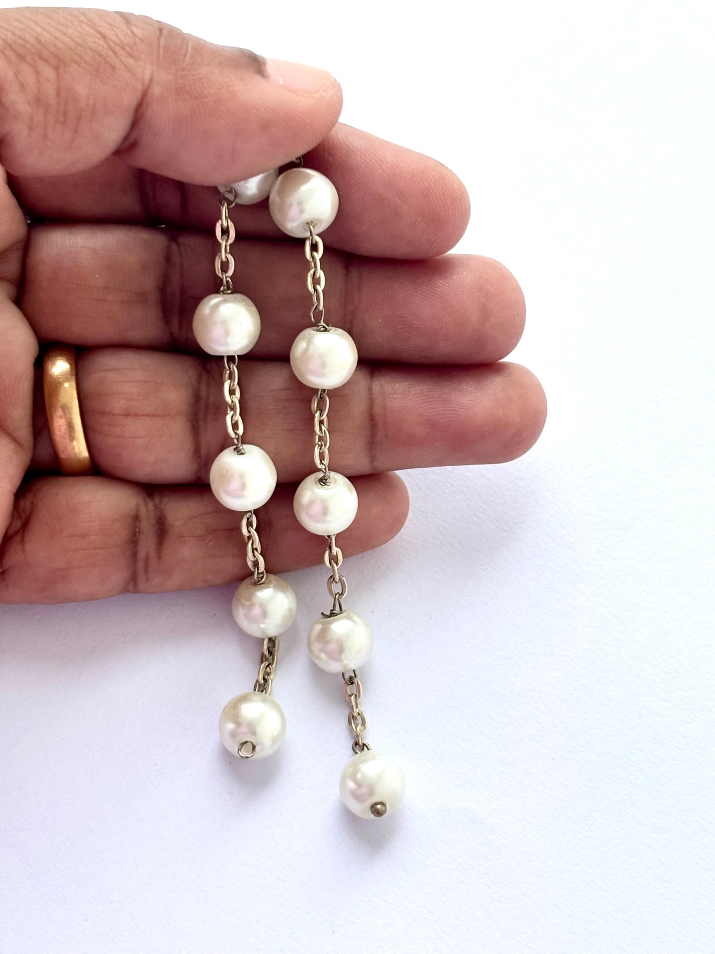Handmade Pearl Chain Dangle Earrings