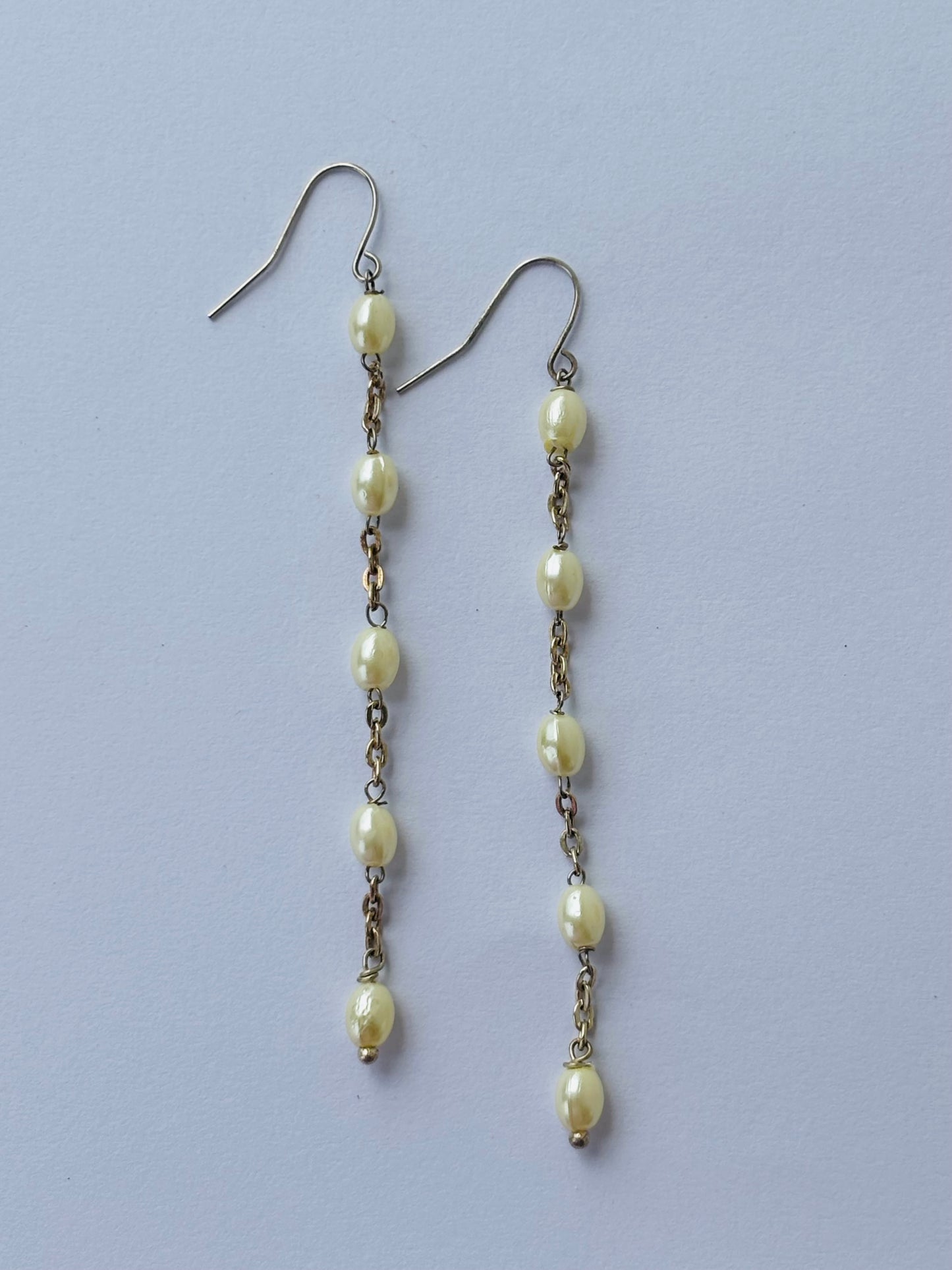 Handmade Cream Pearl Chain Dangle Earrings