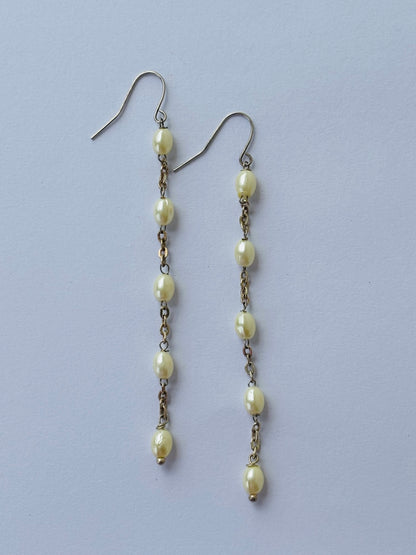 Handmade Cream Pearl Chain Dangle Earrings