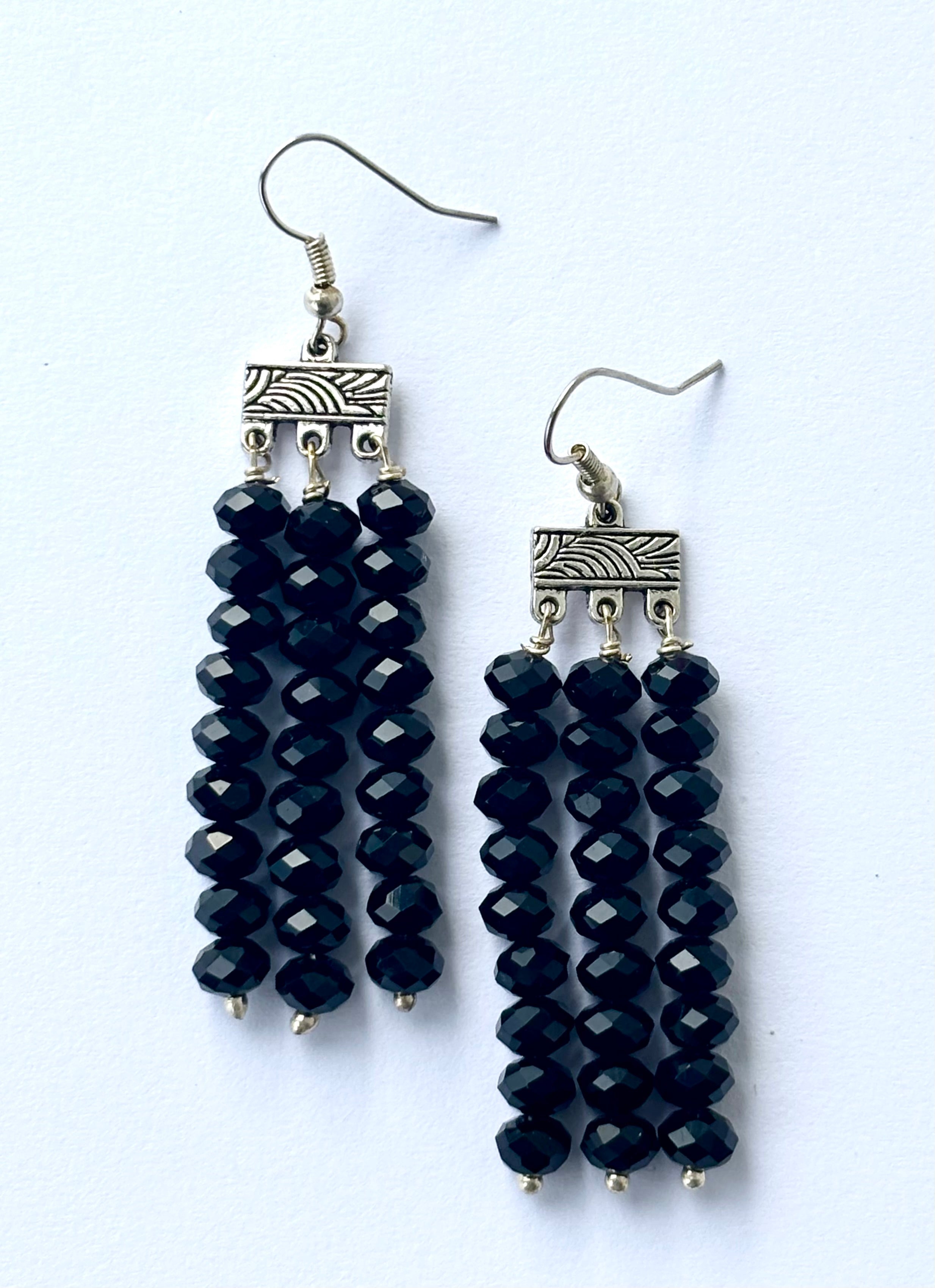 Handmade Black Crystal Fringe Earrings