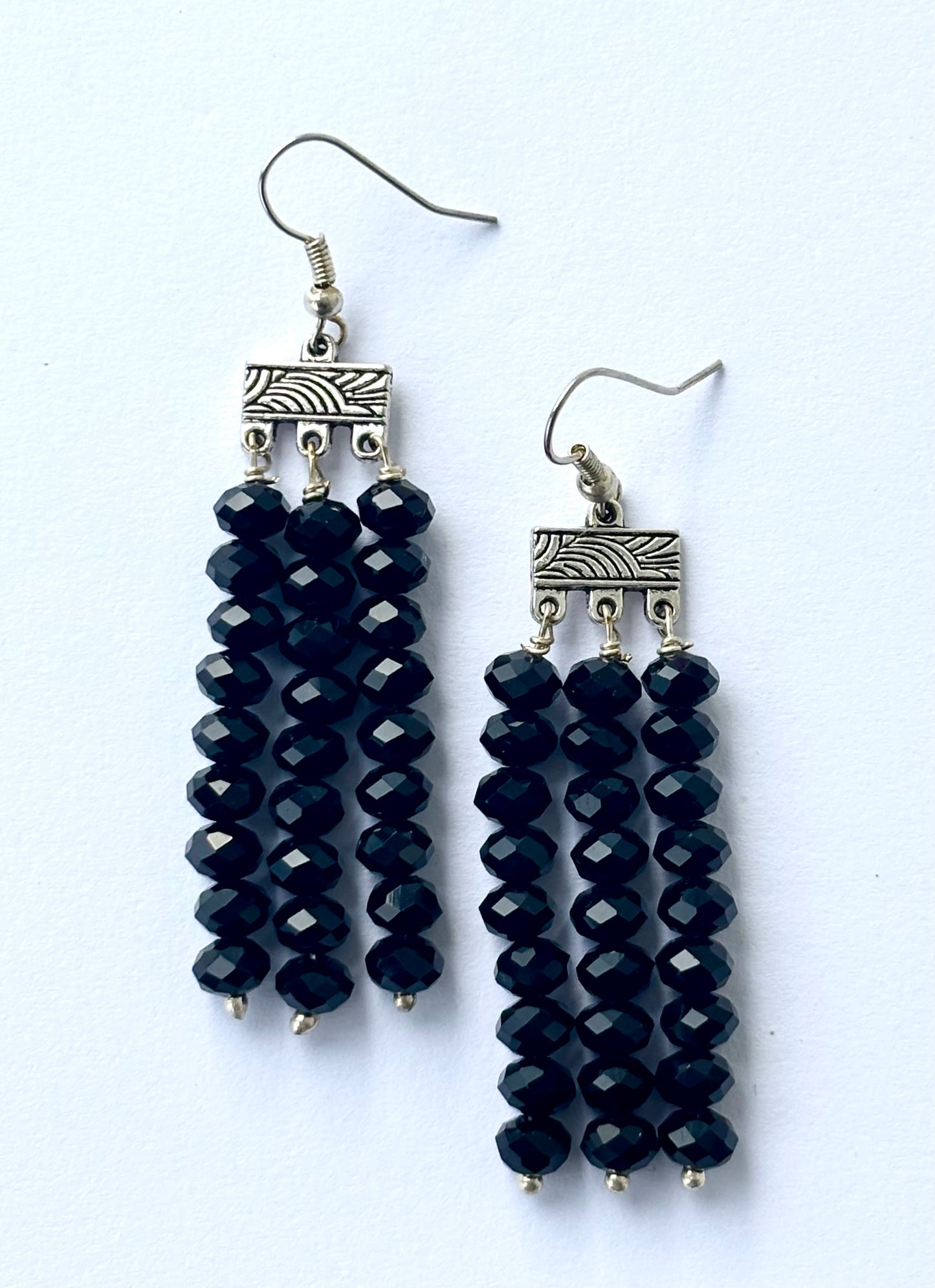 Handmade Black Crystal Fringe Earrings