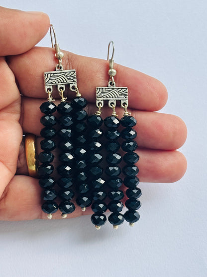 Handmade Black Crystal Fringe Earrings