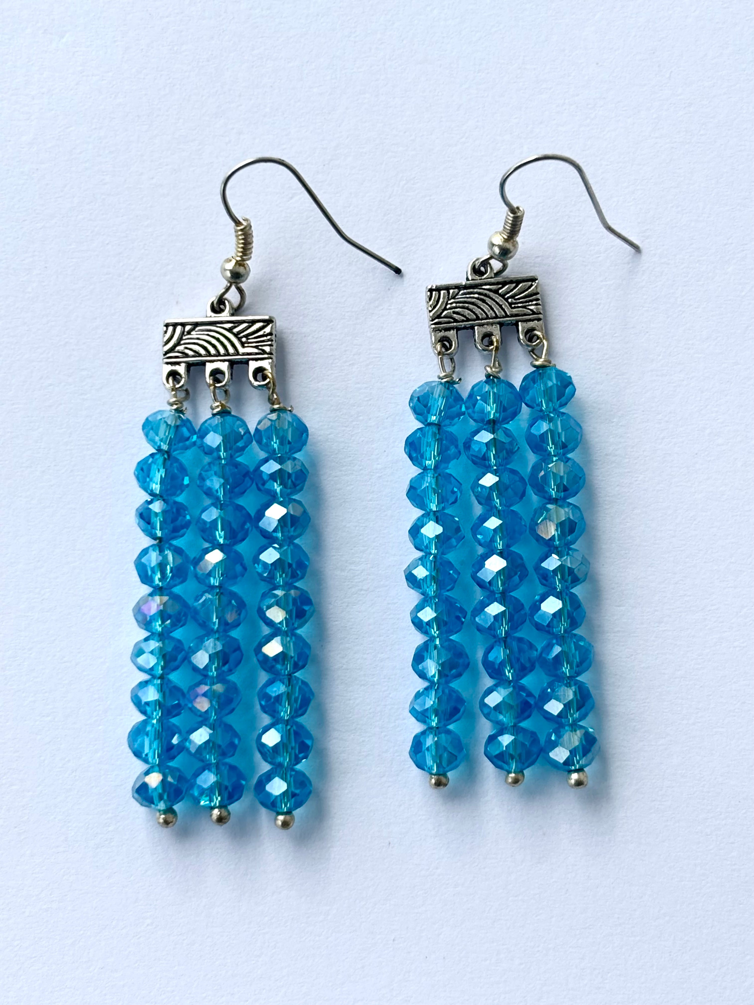 Handmade Aquamarine Crystal Fringe Earrings