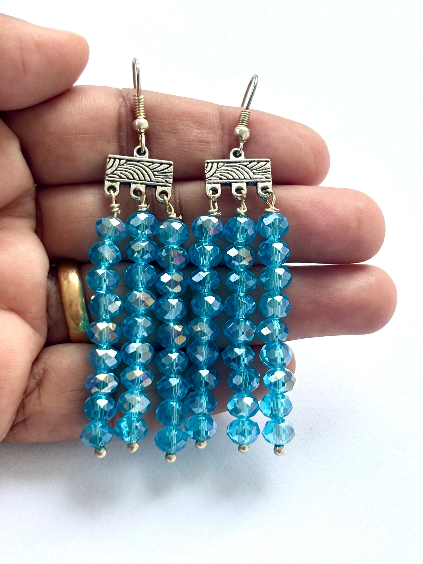 Handmade Aquamarine Crystal Fringe Earrings