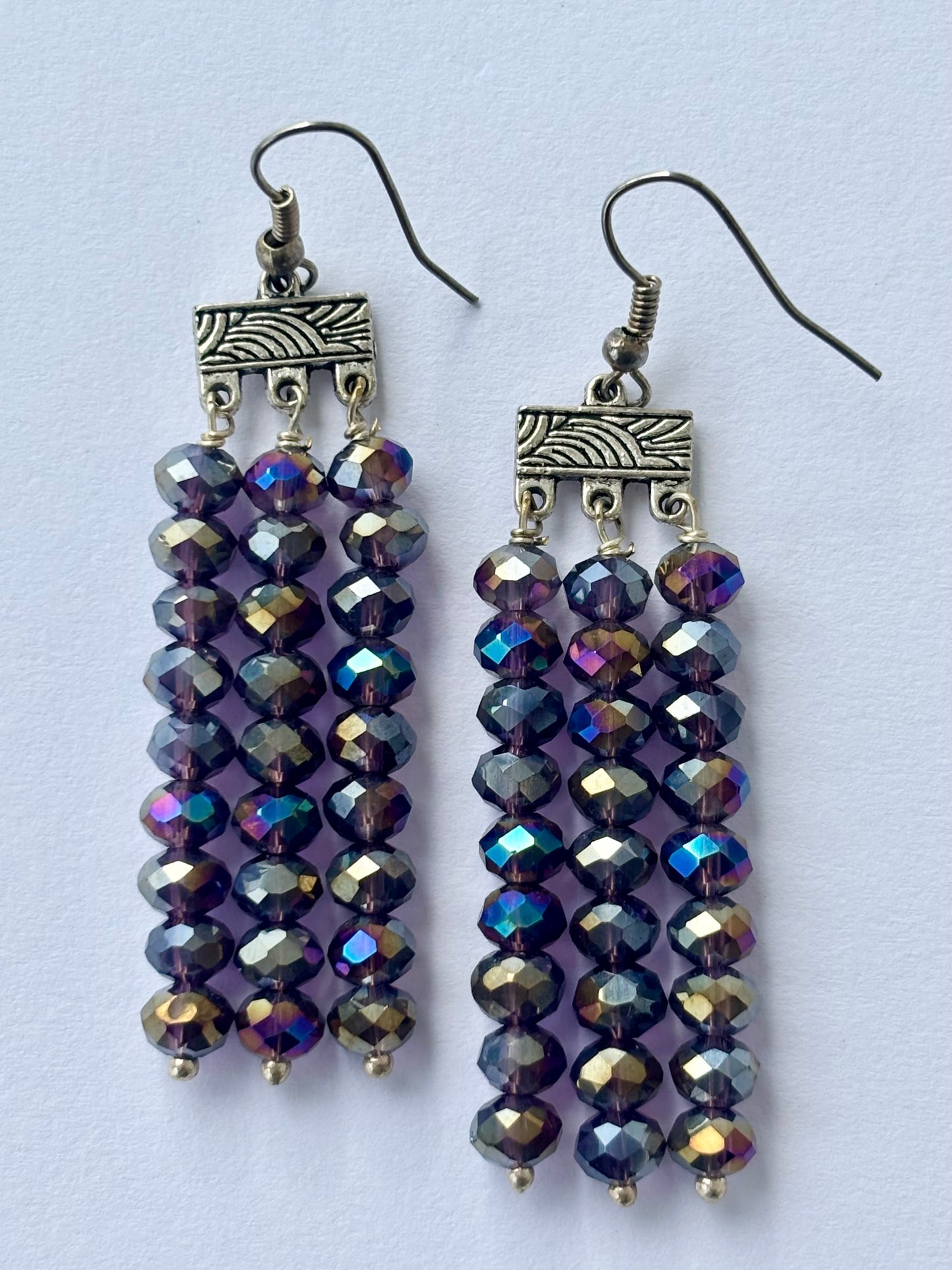 Handmade Iridescent Crystal Fringe Earrings