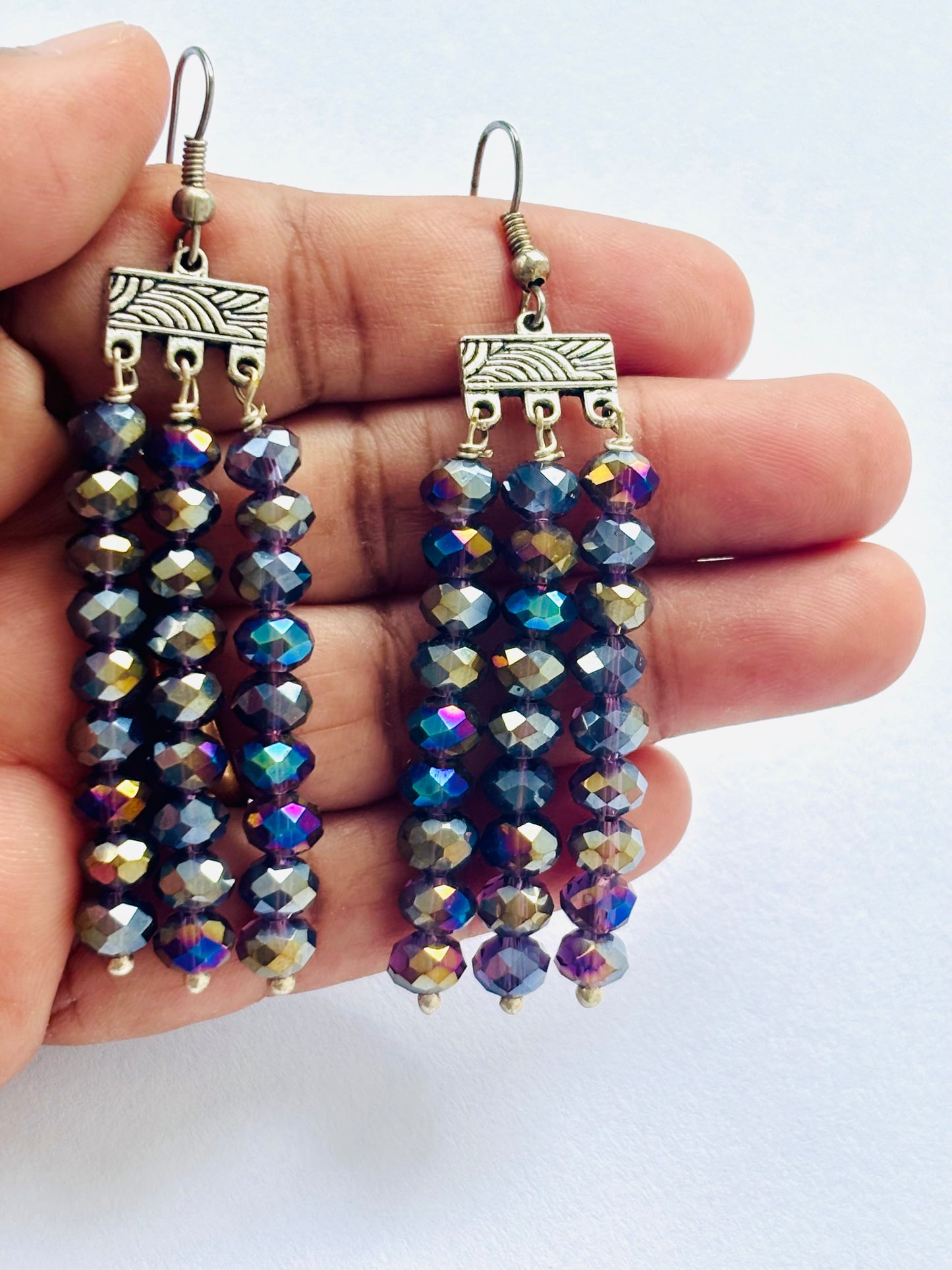 Handmade Iridescent Crystal Fringe Earrings