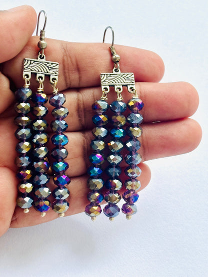 Handmade Iridescent Crystal Fringe Earrings