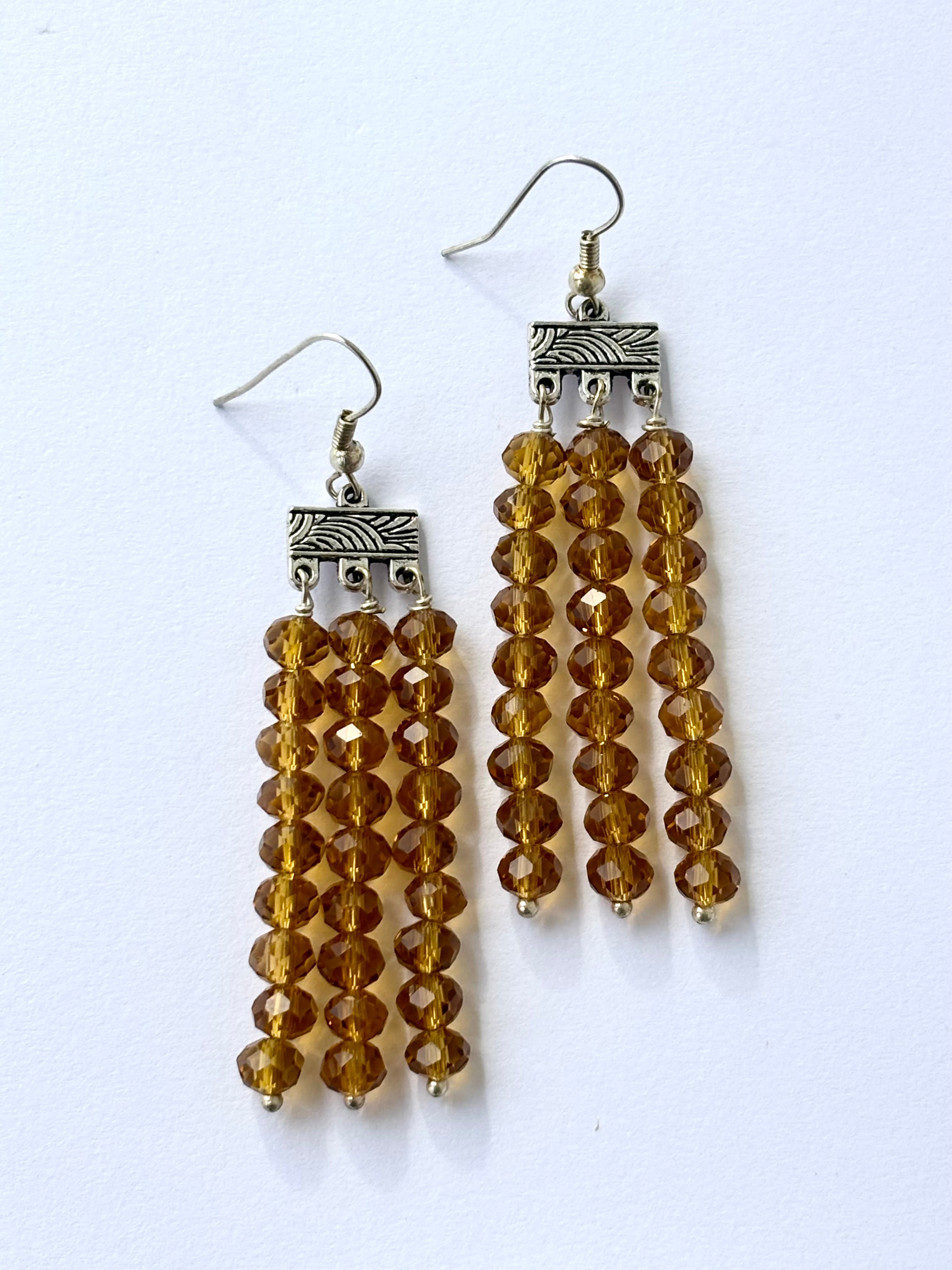 Handmade Amber Crystal Fringe Earrings