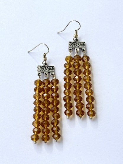 Handmade Amber Crystal Fringe Earrings