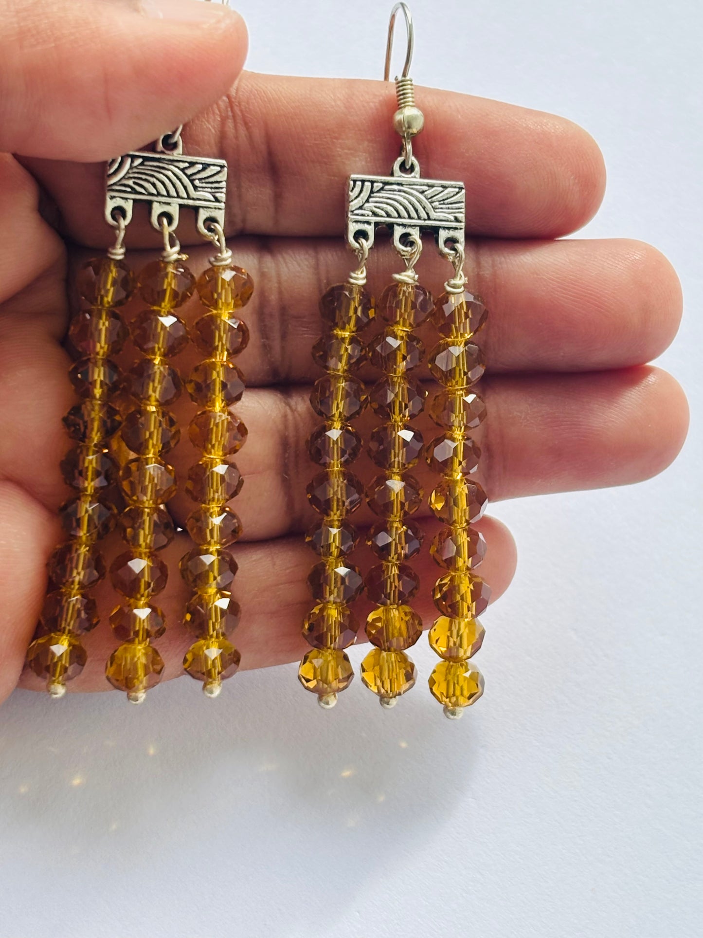 Handmade Amber Crystal Fringe Earrings