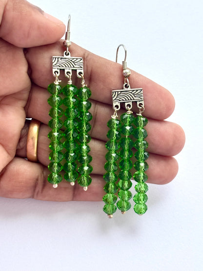 Handmade Emerald Green Crystal Fringe Earrings