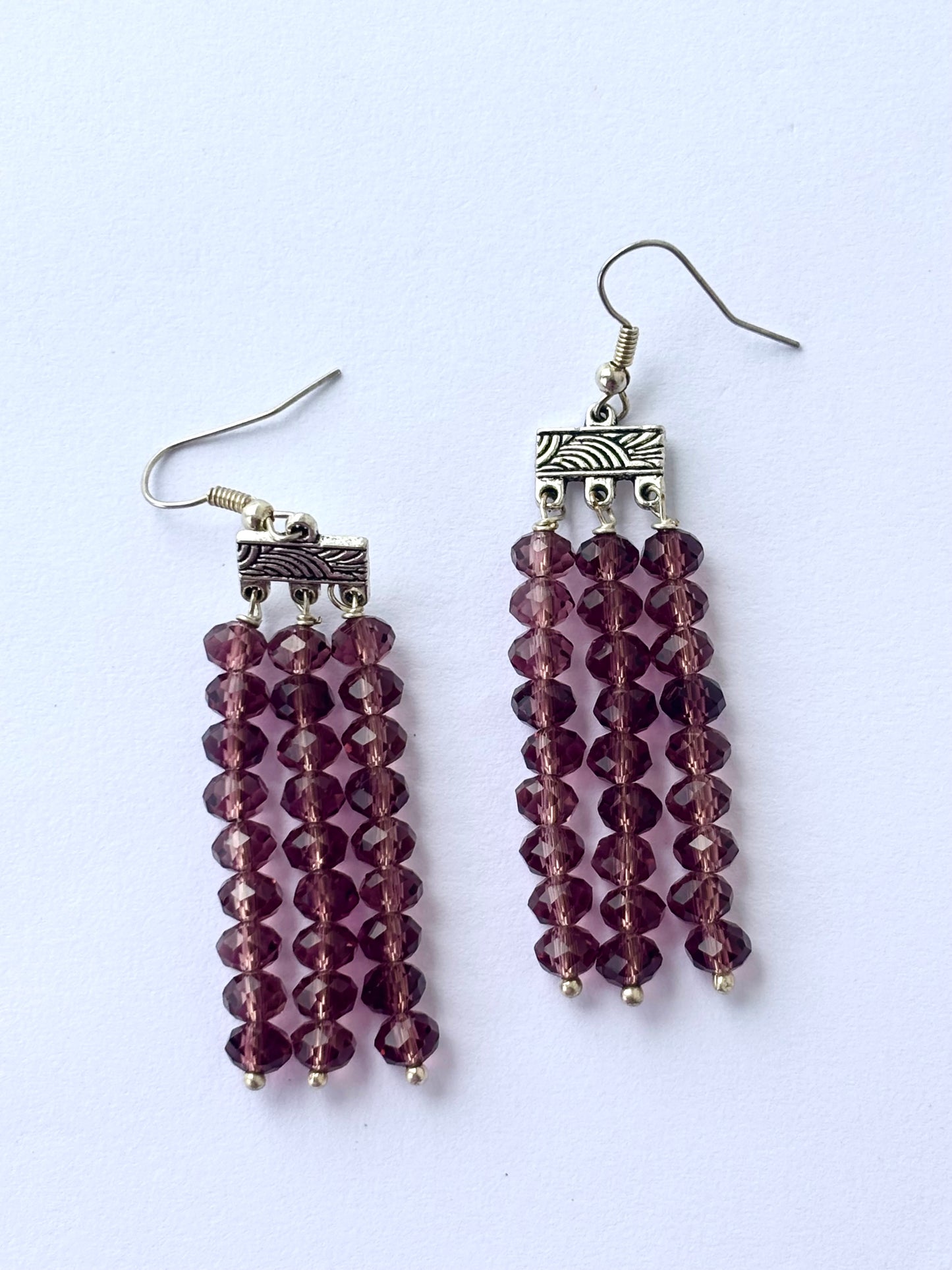 Handmade Amethyst Crystal Fringe Earrings