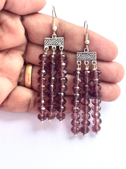 Handmade Amethyst Crystal Fringe Earrings