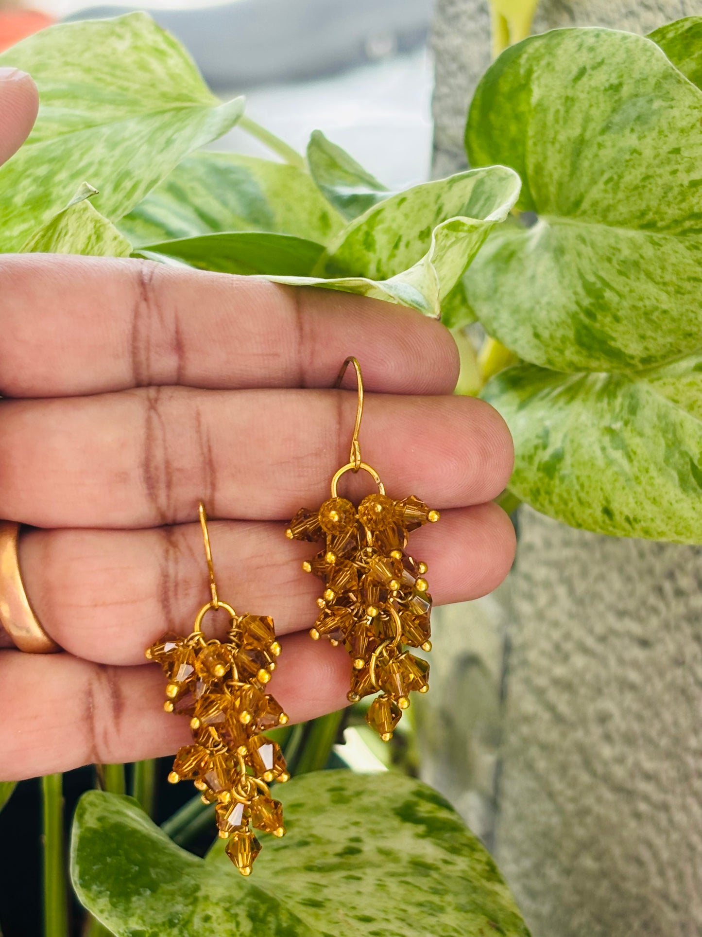 Handmade Amber Crystal Cluster Earrings