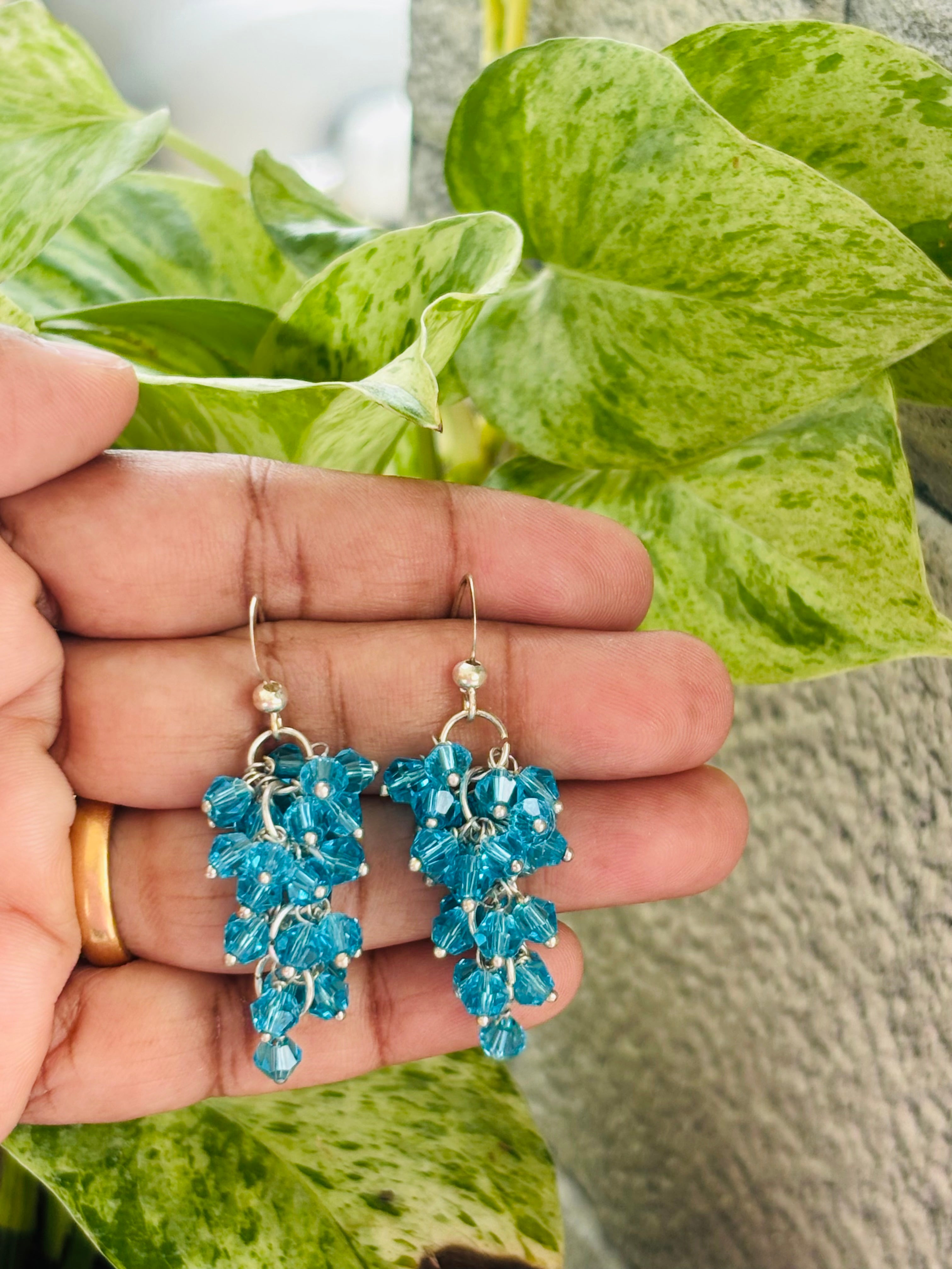 Handmade Aqua Blue Crystal Cluster Earrings