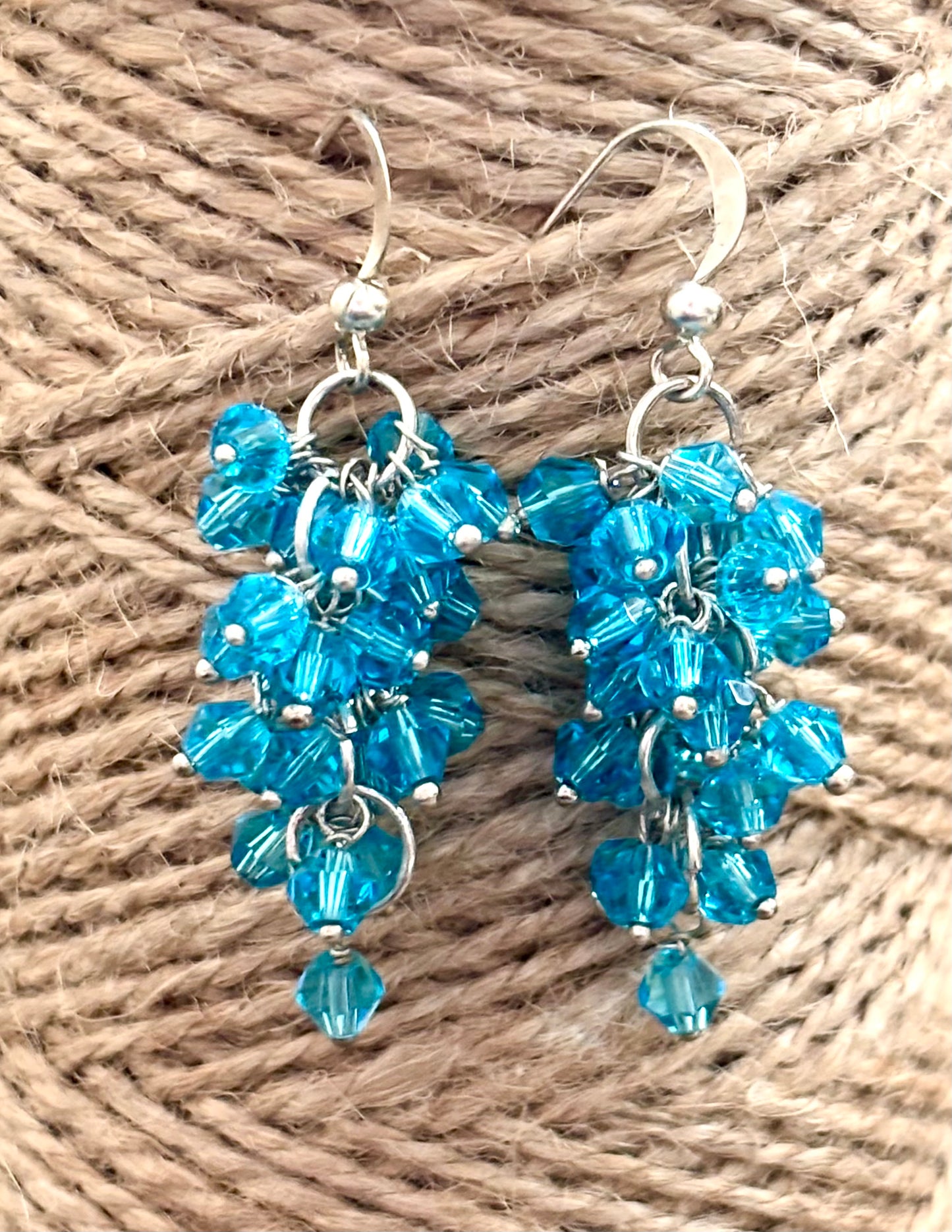 Handmade Aqua Blue Crystal Cluster Earrings