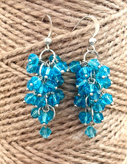 Handmade Aqua Blue Crystal Cluster Earrings