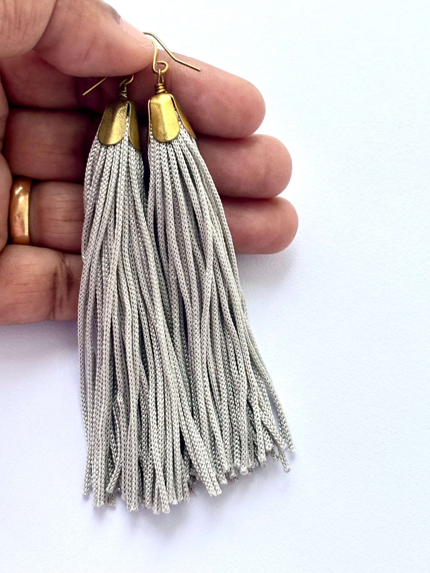 Handmade Gray Tassel Earrings