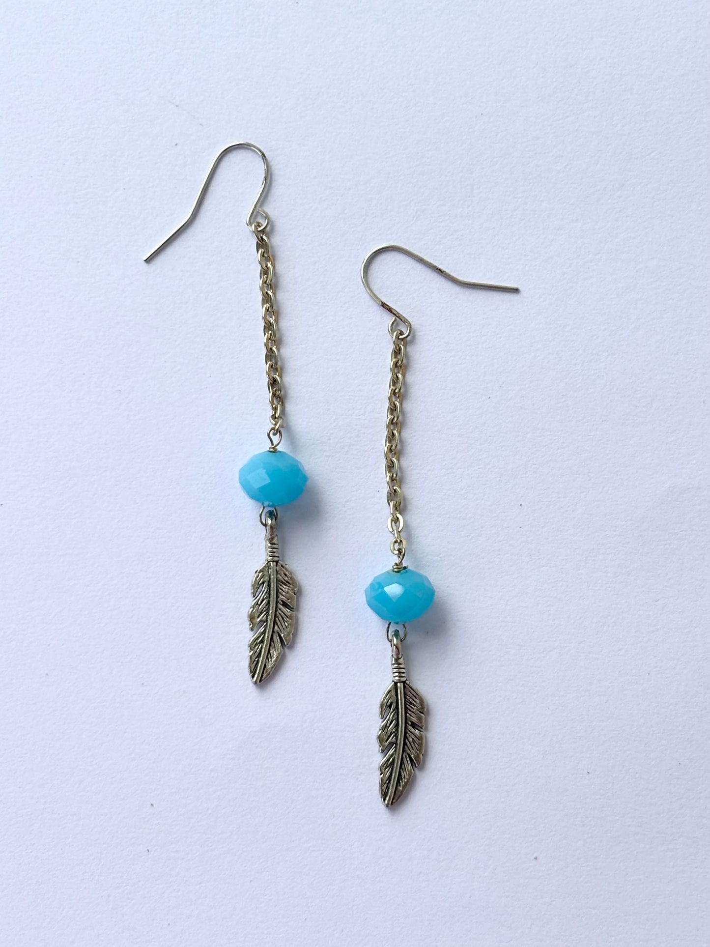 Handmade Turquoise and Feather Dangle Earrings