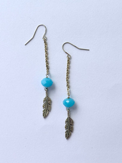 Handmade Turquoise and Feather Dangle Earrings