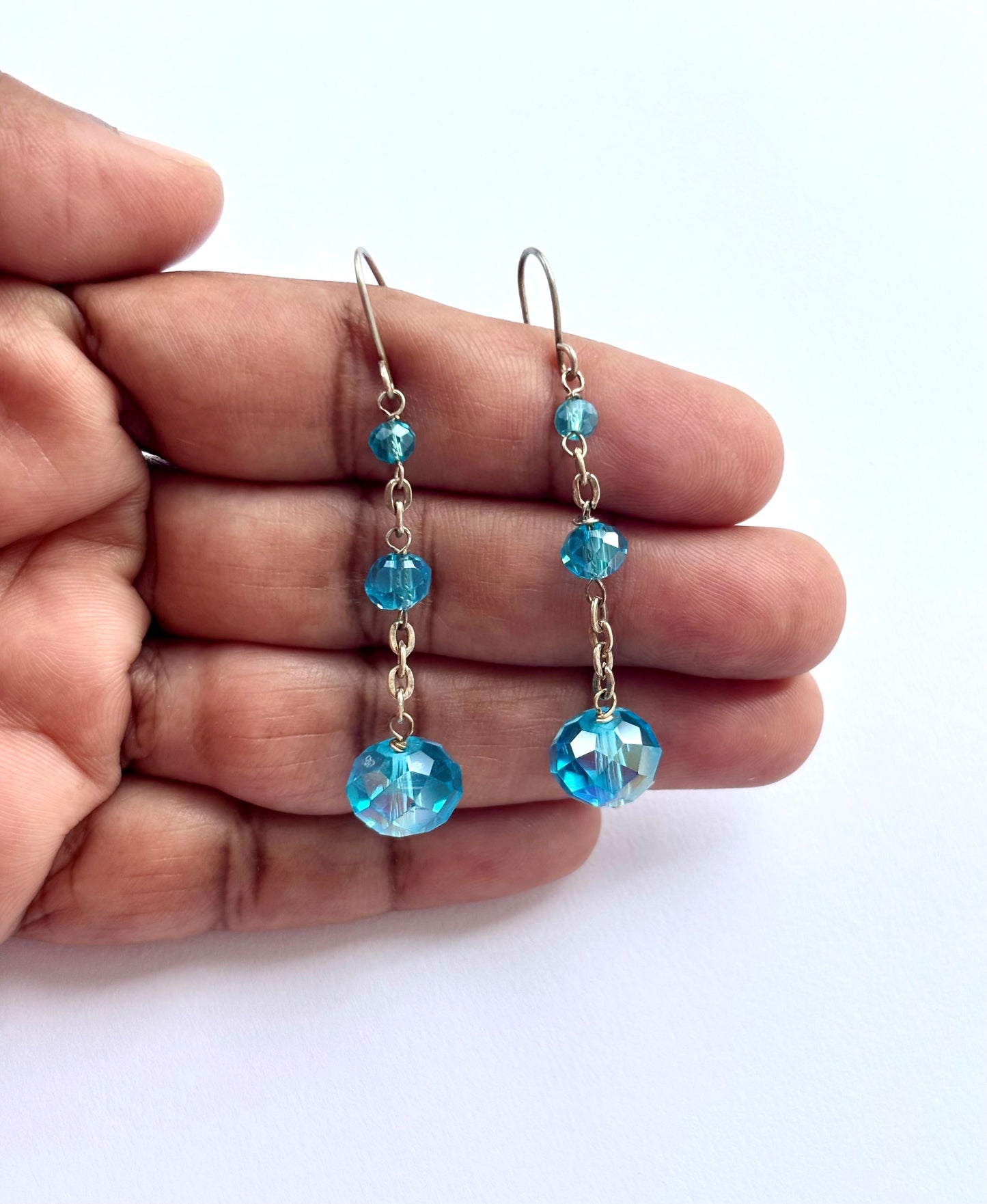 Handmade Blue Crystal Drop Earrings