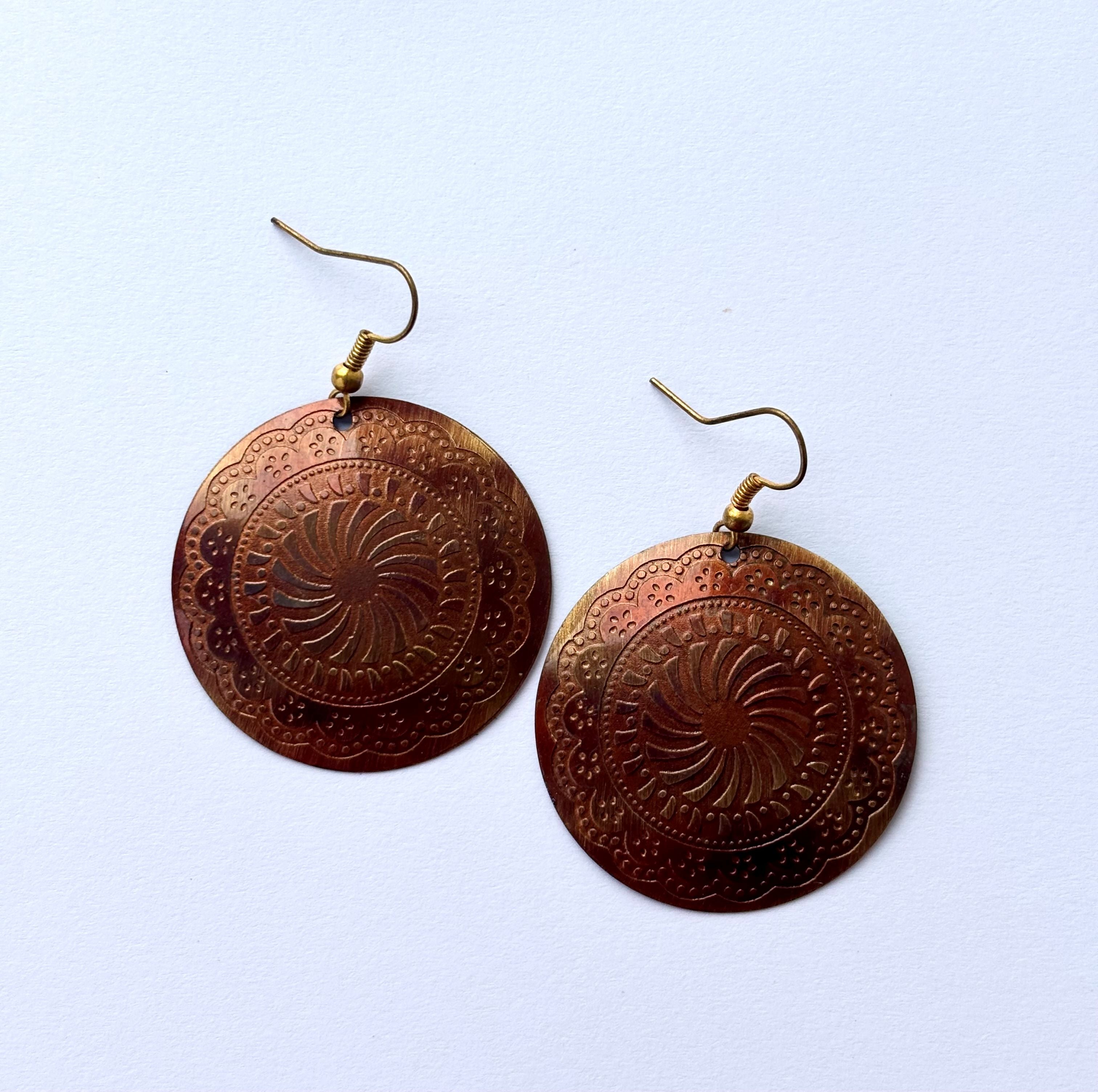 Oxidized Copper Bohemian Circle Earrings