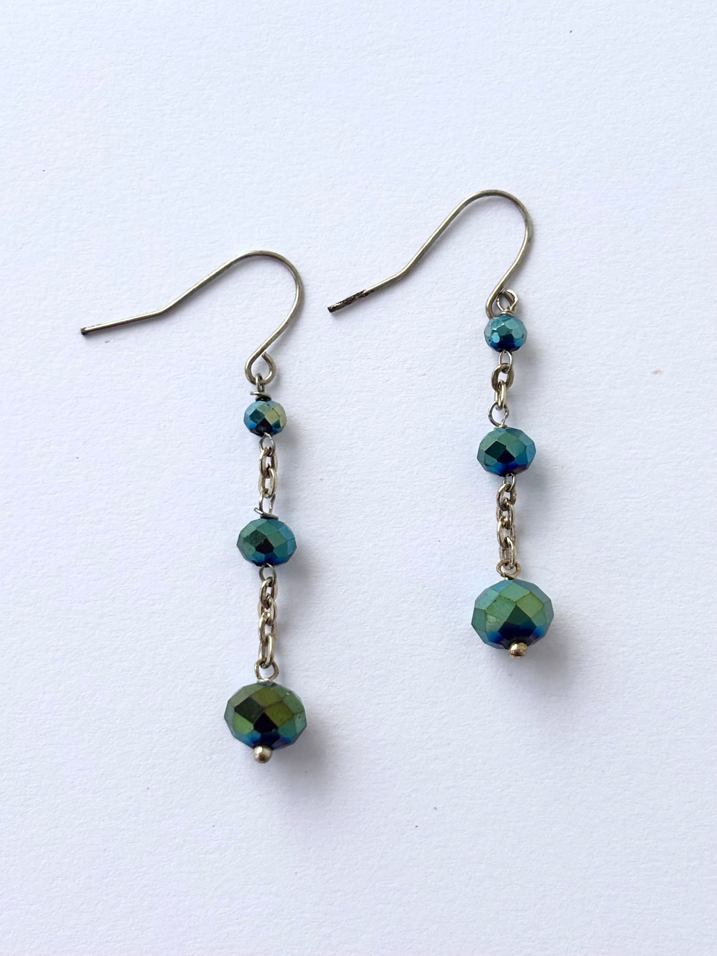 Handmade Iridescent Blue Crystal Dangle Earrings