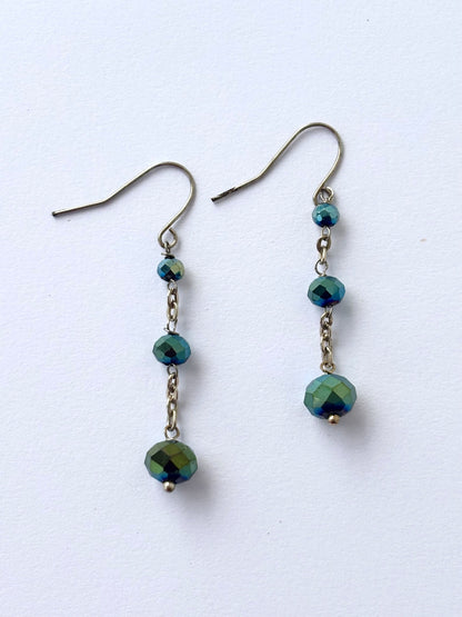 Handmade Iridescent Blue Crystal Dangle Earrings
