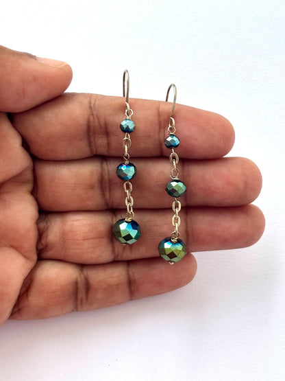 Handmade Iridescent Blue Crystal Dangle Earrings