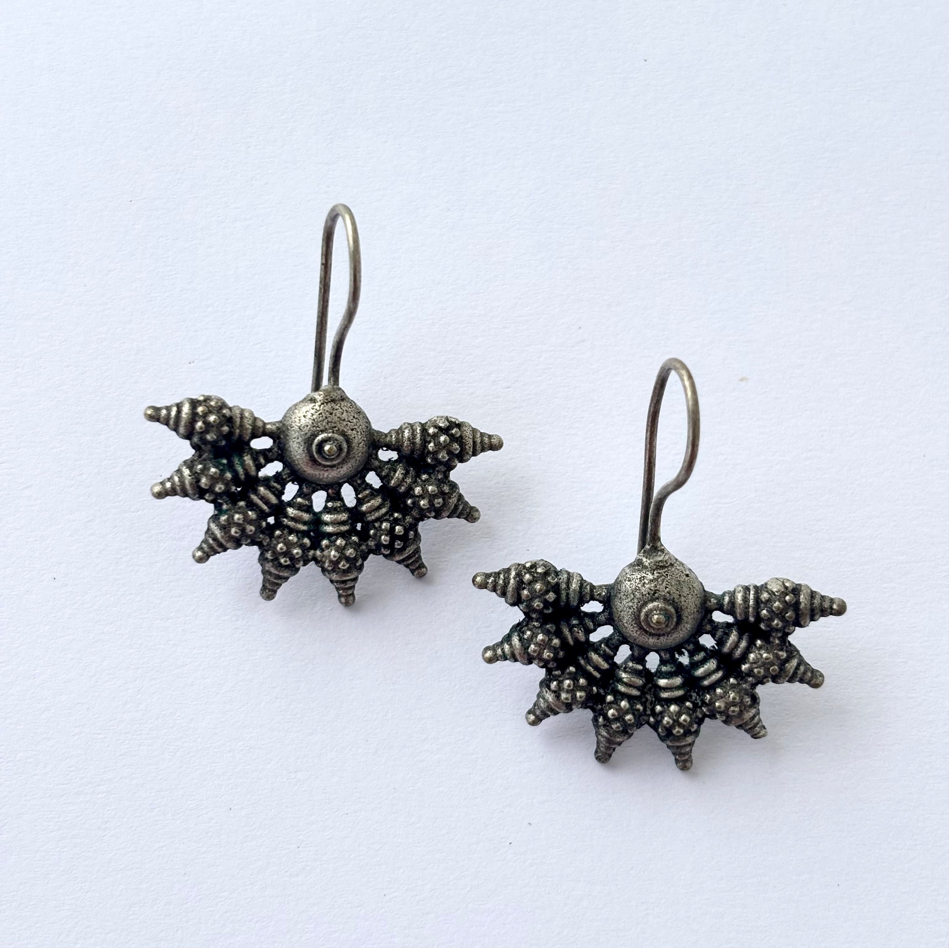 Oxidized Silver Ethnic Fan Earrings
