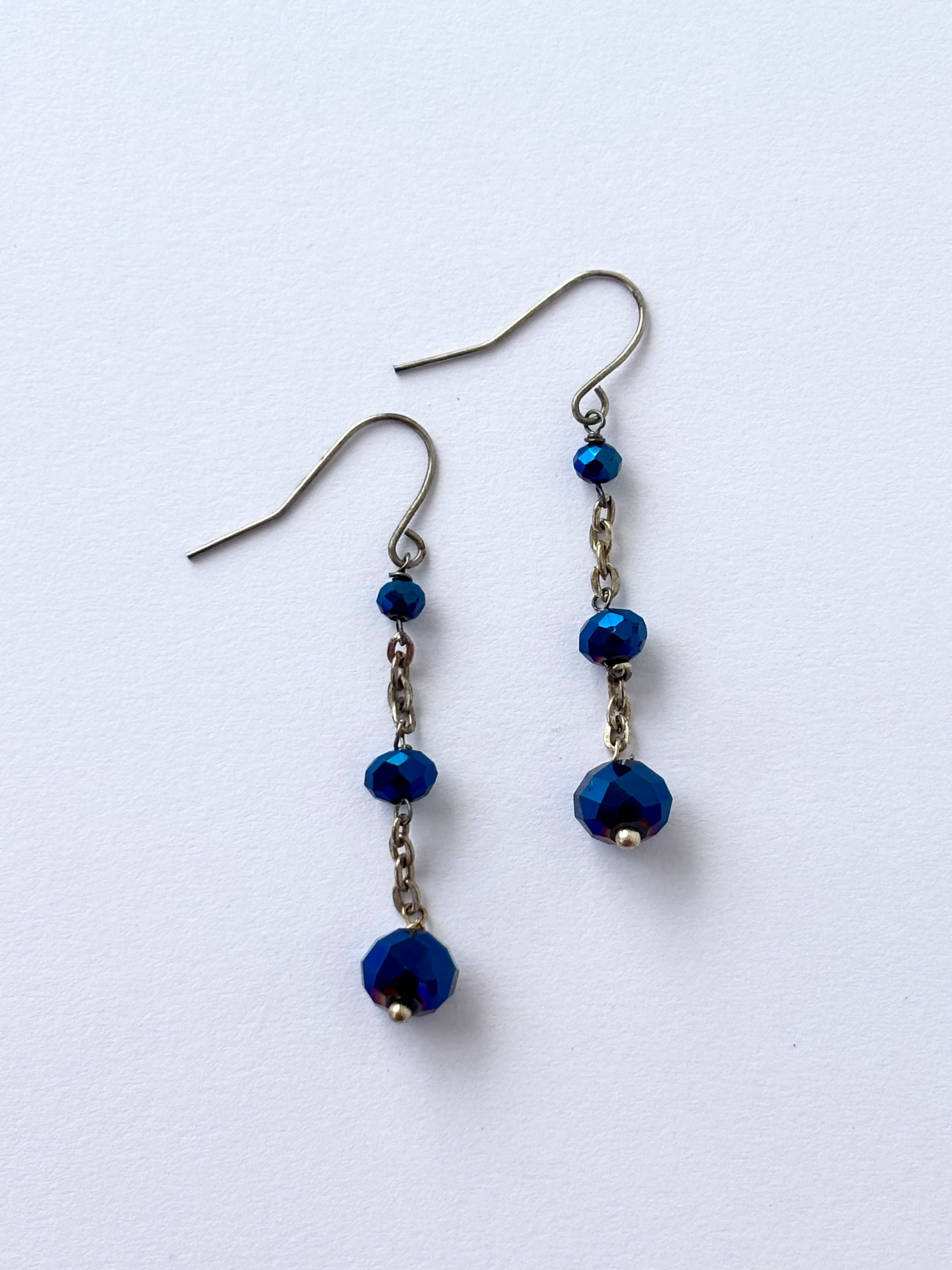 Handmade Navy Blue Crystal Dangle Earrings