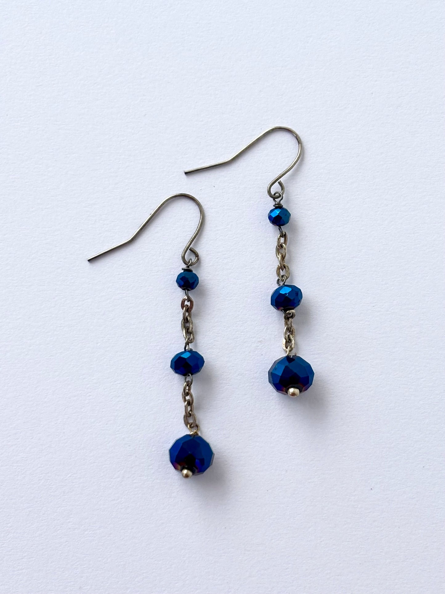 Handmade Navy Blue Crystal Dangle Earrings